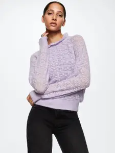 MANGO Women Lavender Open Knit Sustainable Pullover