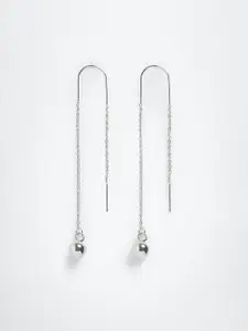 MANGO Silver-Toned Contemporary Link Needle Drop Earrings