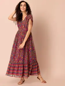Rang by Indya Women Pink Kalamkari Printed Maxi Dresses