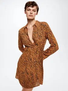 MANGO Orange & Black Animal Dress