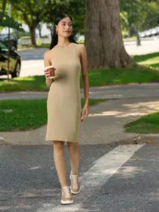 MANGO Brown Bodycon Ribbed Mini Dress