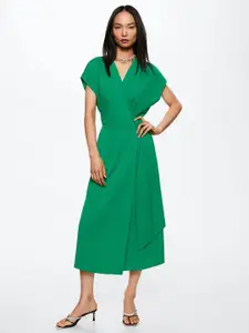 MANGO Green Sustainable Wrap V-Neck Midi Dress