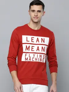 Flying Machine Men Red Brand Logo Printed Pure Cotton Pullover Sweatshirt