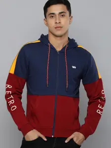 Flying Machine Men Maroon Colourblocked Hooded Sweatshirt