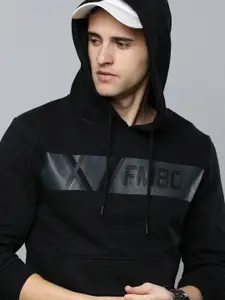 Flying Machine Men Black Printed Hooded Sweatshirt