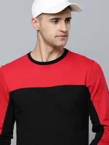 Flying Machine Men Red & Black Colourblocked Sweatshirt