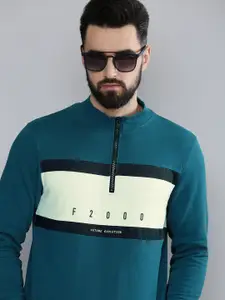 Flying Machine Men Navy Blue & White Colourblocked Sweatshirt