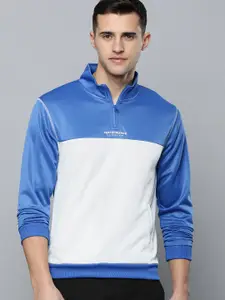 Flying Machine Men Blue & White Colourblocked Sweatshirt with Minimal Print Detail