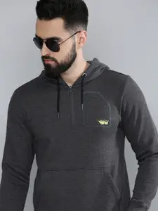 Flying Machine Men Grey Melange Hooded Sweatshirt