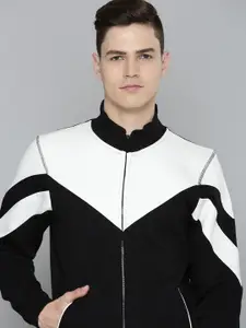 Flying Machine Men Black & White Colourblocked Sweatshirt