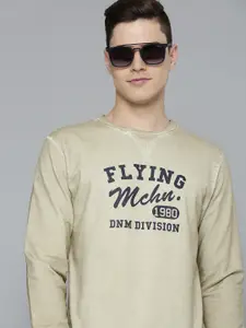 Flying Machine Men Beige & Black Printed Pure Cotton Sweatshirt