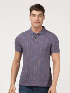 Lee Men Blue Striped Polo Collar Slim Fit T-shirt