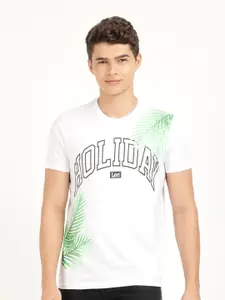 Lee Men White Typography Printed Slim Fit T-shirt