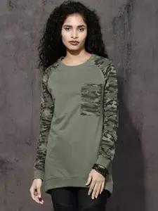 Roadster Women Grey Camouflage Print Sweatshirt