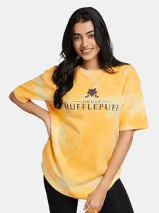 The Souled Store Women Yellow Typography Harry Potter: House Hufflepuff Tie Dye T-shirt