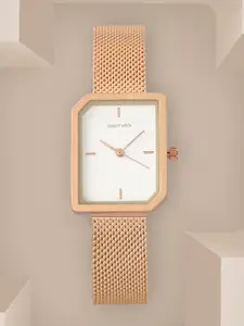 JOKER & WITCH Women White Dial & Rose Gold-Plated Mesh Strap Analogue Watch-AMWW566