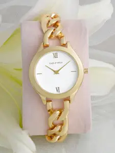 JOKER & WITCH Women White Dial & Gold Toned Stainless Steel Bracelet Style Straps Analogue Watch