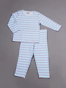 Taatoom Girls Blue & Pink Striped Night Suit GNPS032