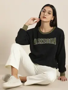 DILLINGER Women Black Printed Oversized Sweatshirt