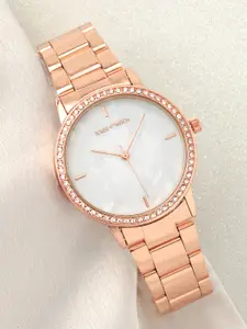 JOKER & WITCH Women White Dial & Rose Gold Toned Stainless Steel Bracelet Style Straps Analogue Watch