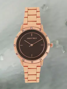 JOKER & WITCH Women Brown Dial & Gold Toned Stainless Steel Bracelet Style Straps Analogue Watch