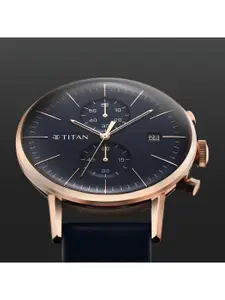 Titan Men Blue Dial Leather Straps Analogue Watch-90146WL01
