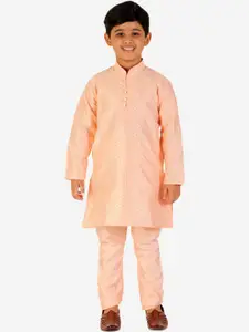 Pro-Ethic STYLE DEVELOPER Boys Peach-Coloured Pure Silk Kurta with Pyjamas