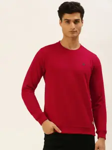 PETER ENGLAND UNIVERSITY Men Maroon Solid Brand Logo Applique Slim Fit Sweatshirt