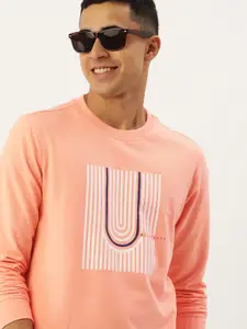 PETER ENGLAND UNIVERSITY Men Peach-Coloured Brand Logo Printed Sweatshirt