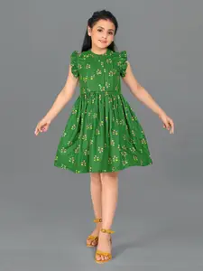 FASHION DREAM Girl Green Floral Dress