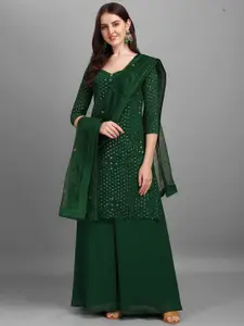 Ethnic Yard Women Green & Gold-Toned Embroidered Semi-Stitched Dress Material