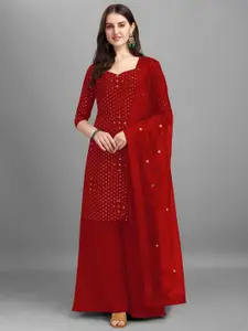 Ethnic Yard Maroon & Gold-Toned Embroidered Semi-Stitched Dress Material