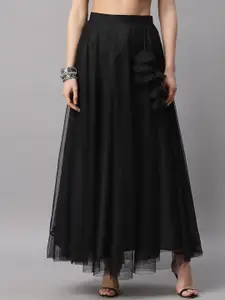 NEUDIS Women Black Solid Flared Maxi Lehenga Skirt