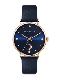 Ted Baker Women Blue Embellished Dial & Blue Leather Straps Analogue Watch