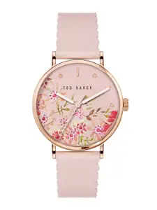 Ted Baker Women Pink Printed Dial & Pink Leather Straps Analogue Watch