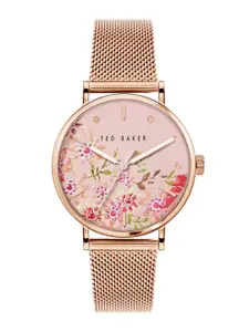 Ted Baker Women Pink Printed Dial & Rose Gold Toned Stainless Steel Bracelet Style Straps Analogue Watch