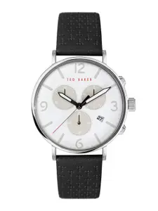 Ted Baker Men White Brass Dial & Black Leather Straps Analogue Watch BKPBAS203-White