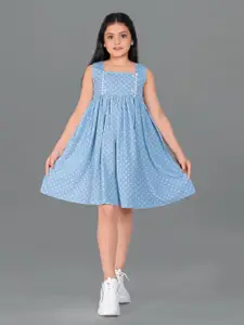 FASHION DREAM Girls Blue & White Polka Dot A-Line Dress