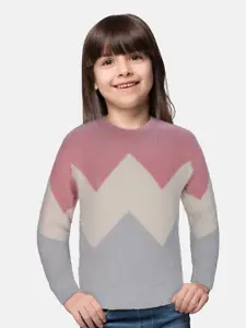 Gini and Jony Girls Pink & Off White Colourblocked Pullover