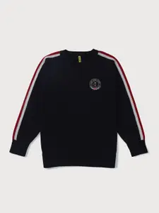 Gini and Jony Boys Navy Blue Pullover with Embroidered Detail Sweater