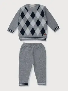 Gini and Jony Boys Grey & Black Printed Cardigan