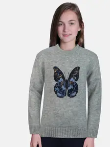 Gini and Jony Girls Grey Embroidered Pullover with Embellished Detail