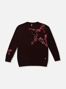 Gini and Jony Girls Maroon Embroidered Woolen Pullover