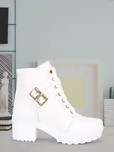 Longwalk Women White  Solid Heeled Boots