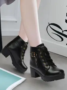Longwalk Women Black Solid Heeled Casual Boots
