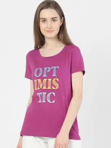 Vero Moda Women Purple Typography Printed T-shirt