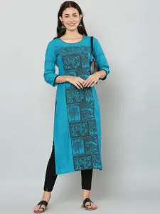 EZIS FASHION Women Blue & Black Ethnic Motifs Block Print Kurta