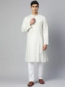 MANQ Men Off White Checked Pure Cotton Kurta with Pyjamas