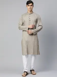MANQ Men Grey Solid Pure Cotton Kurta with Pyjamas