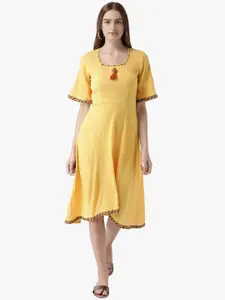 DODO & MOA Mustard Yellow Ethnic Midi Dress